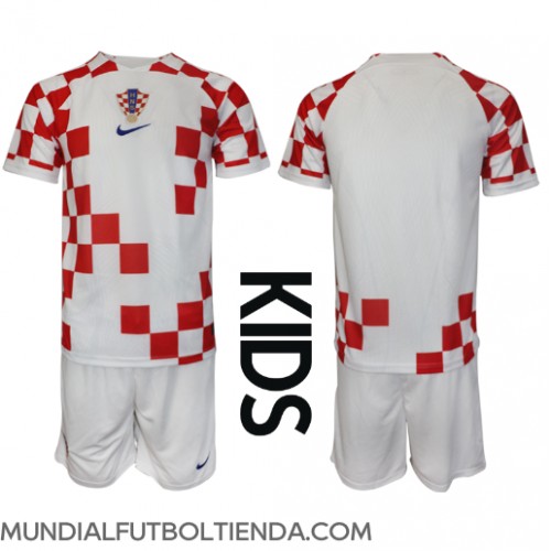 Camiseta Croacia Primera Equipación Replica Mundial 2022 para niños mangas cortas (+ Pantalones cortos)